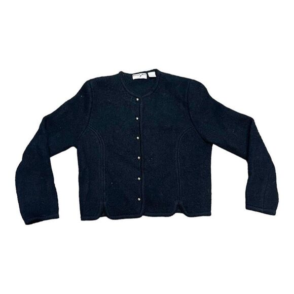 Carroll Reed Women's Black Wool Cardigan With Button Front Size 8 Medium Vintage - Picture 2 of 5
